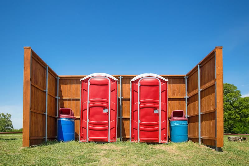 Short-term porta potty units staged for delivery in Maysville, Kentucky